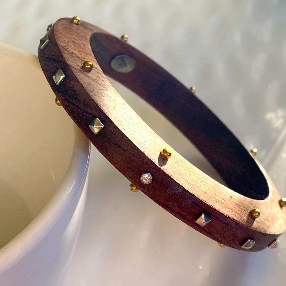 Silpada silver Brass and Crystal Studded Wooden Bangle Bracelet B3302 - Picture 4 of 11